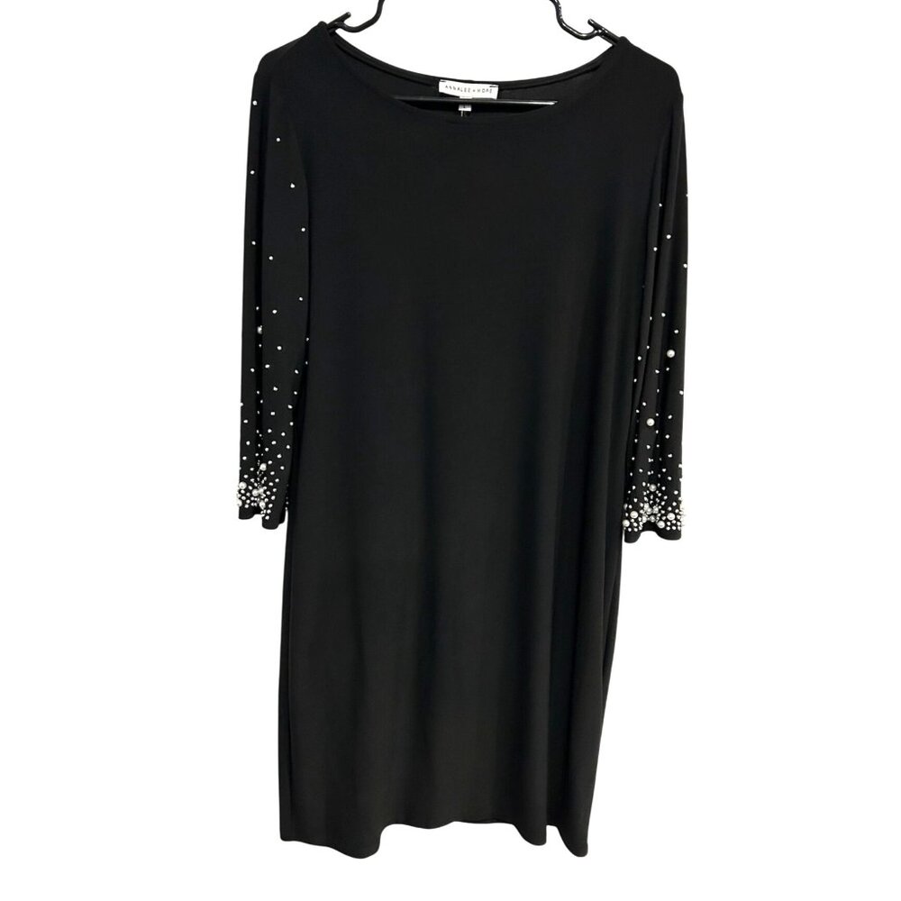 Annalee + Hope NWT Black Dress With Pearl Embellished Sleeves Sz Large